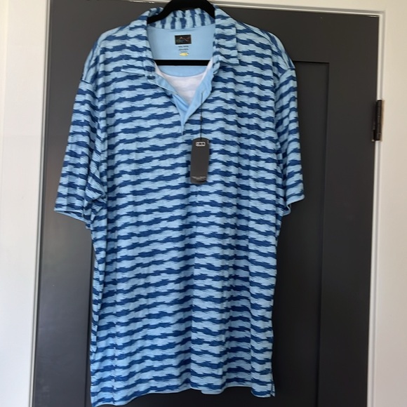 🎁 Greg Norman Play Dry Performance Fabric Golf Polo - Light Blue/Dark Blue - Picture 1 of 6